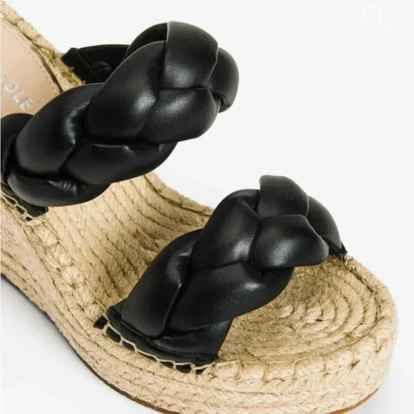 Kenneth Cole New York OLIVIA BRAIDED BLACK OPEN TOE WEDGE SANDALS - Picture 3 of 7